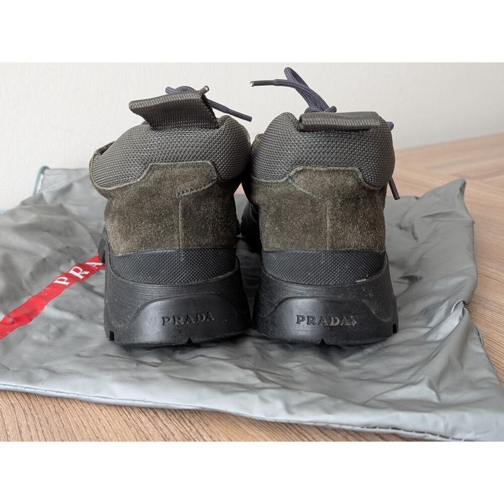 Prada Vintage Green Suede Tyrolean Brixxen Lace-Up Hiking Boots Women's 37.5 - Picture 4 of 15